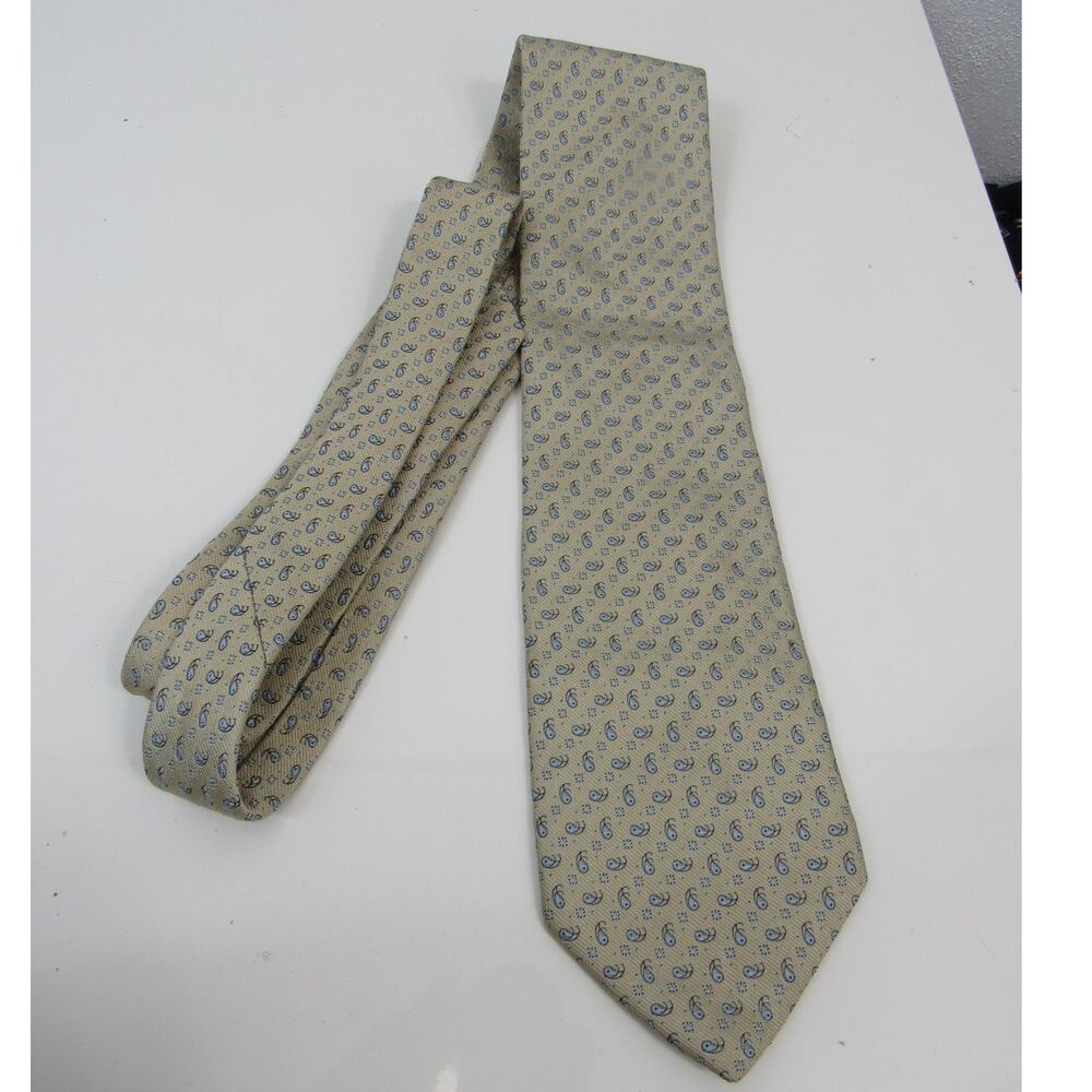 Brioni Silk Tan With Blue Micro Paisley Print Handmade in Italy Tie Neckwear